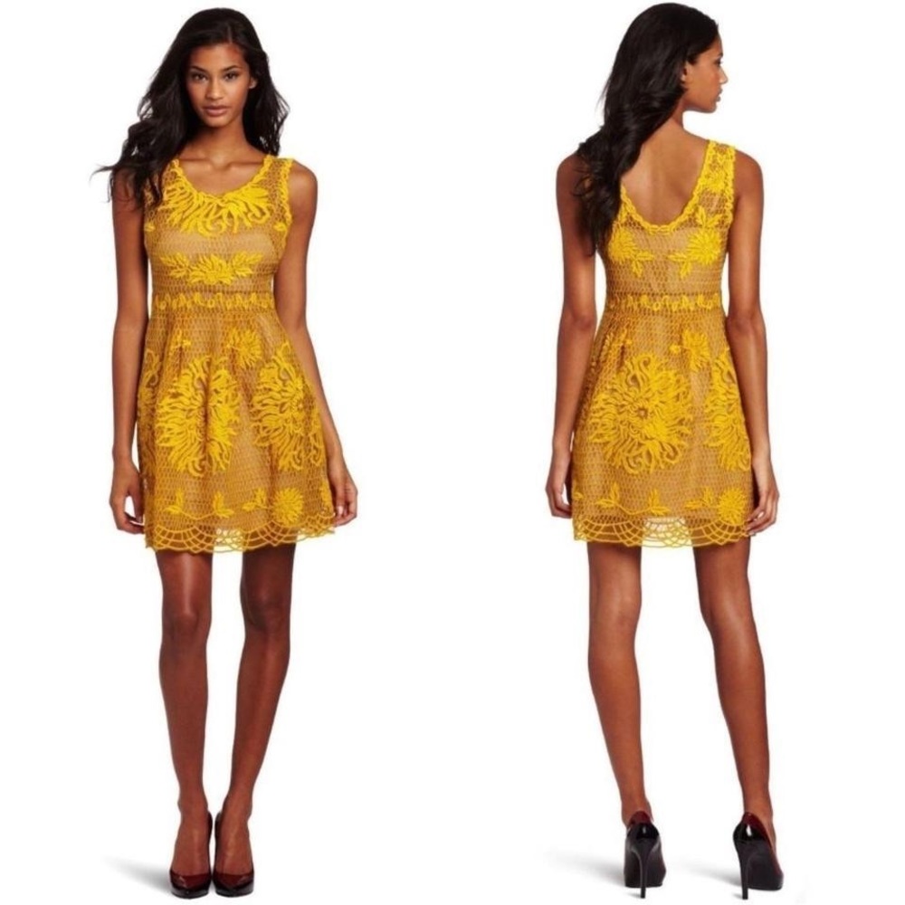 Anthro Yoana Baraschi Honeycomb yellow lace dress